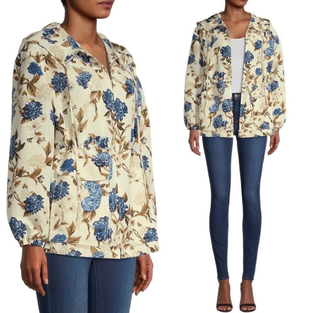 TORY BURCH Floral Print Hooded Wind Resistant Jacket